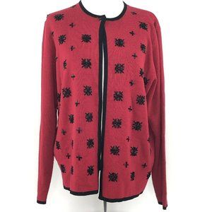 Pendleton Red Open Cardigan w Black Snowflakes Win